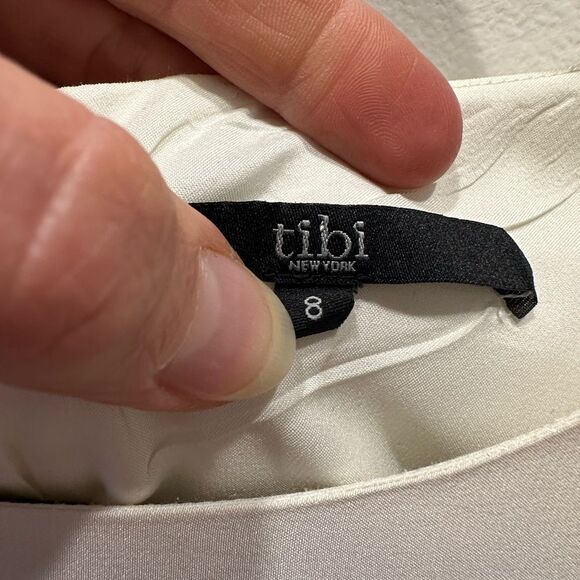 TIBI New York, SILK Shift Dress, Cream with ombré, Flying Crane pattern, Size 8 - Picture 7 of 11